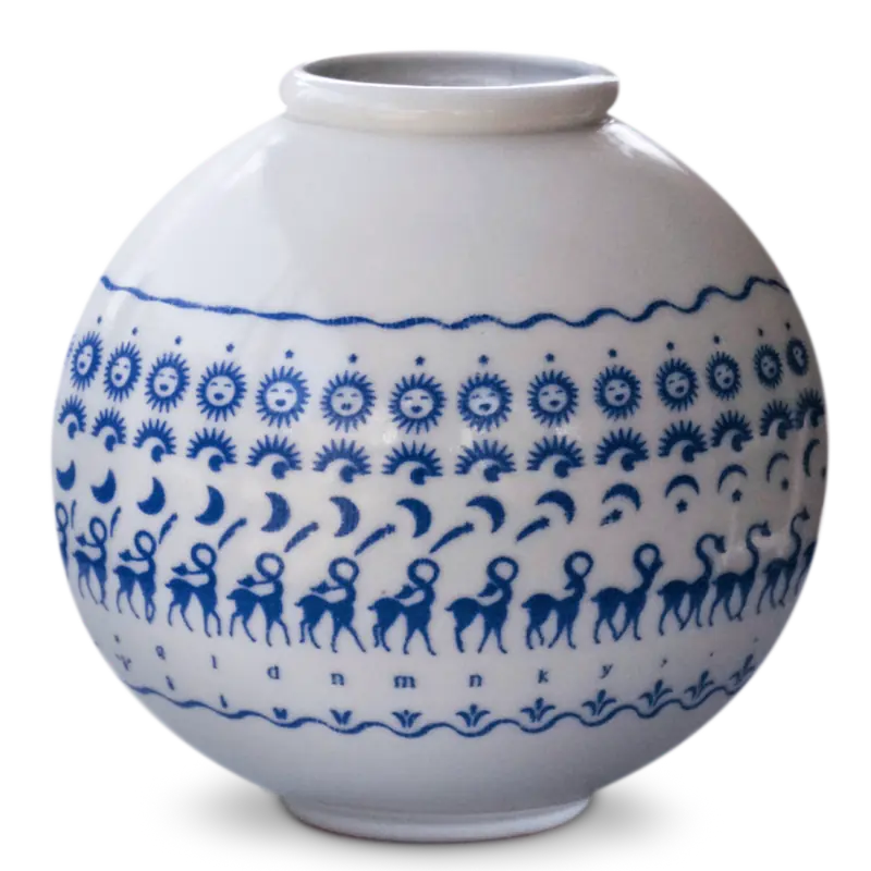 Caravan Moon Pot with cobalt animated figures